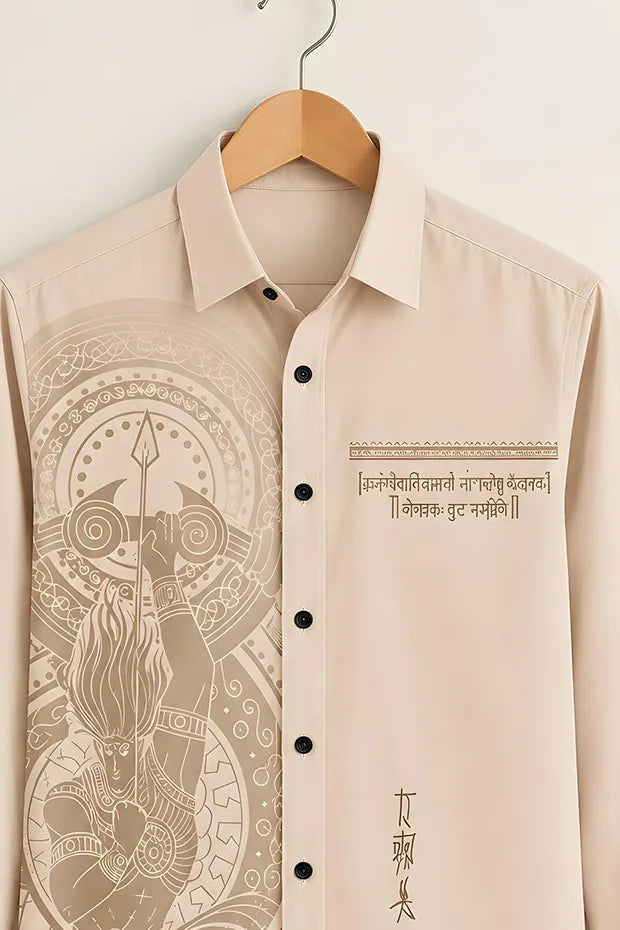 Men's Mahadev Art Cream Shirt