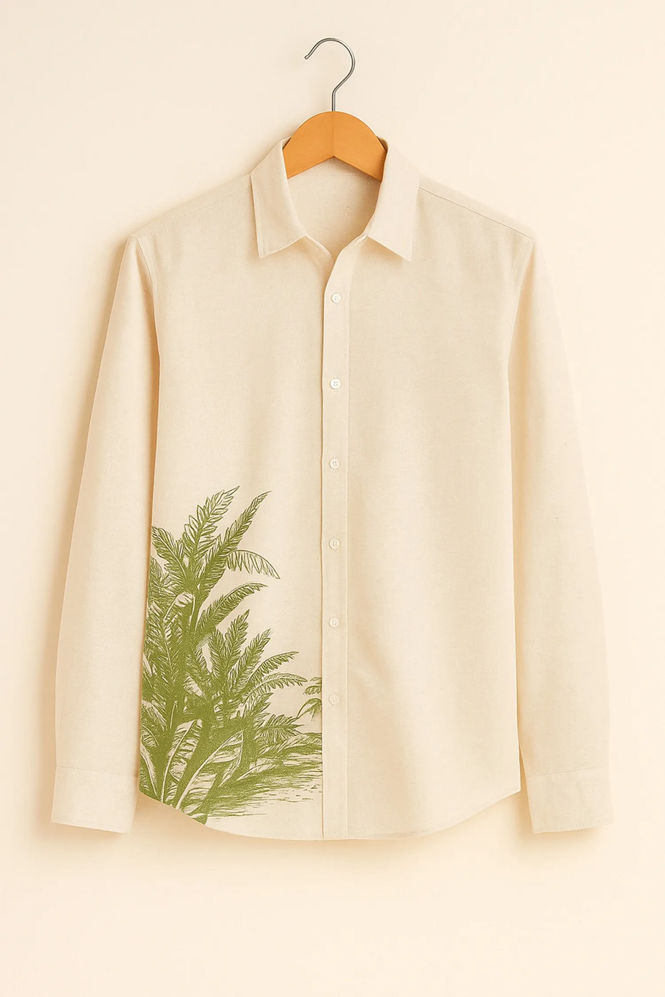 Tropical Leaf Cream Cotton Shirt