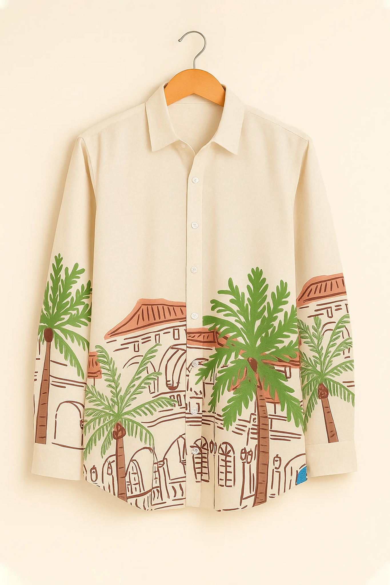 Resort Villa Pattern Cotton Shirt