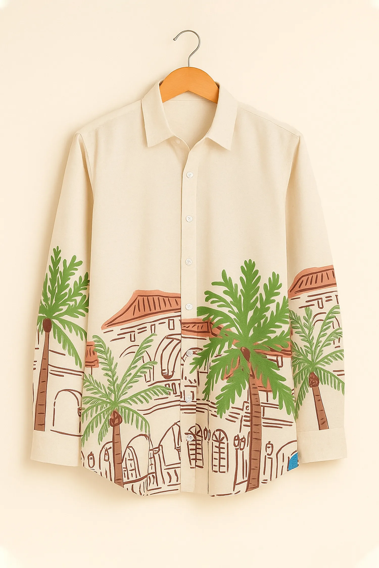 Resort Villa Pattern Cotton Shirt