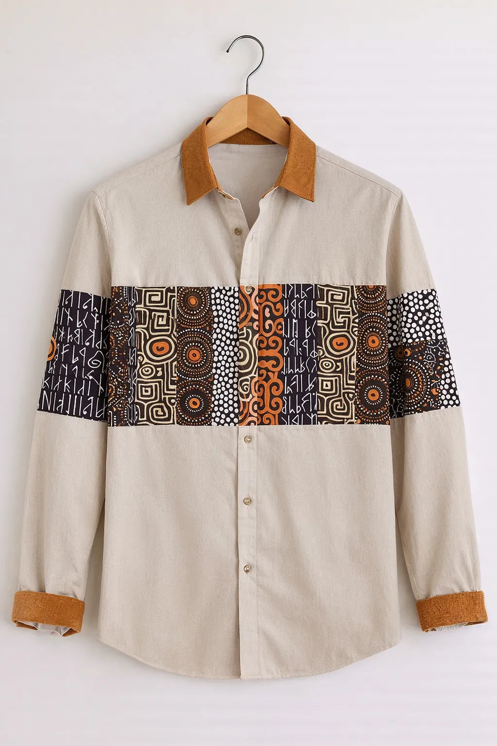 Men’s Stylish Beige Ethnic Panel Shirt