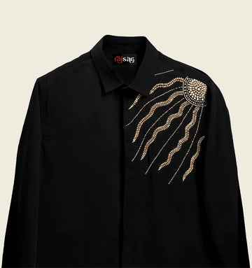 Midnight Solar Rays Embroidered Shirt