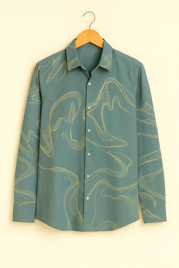 Minimal Wave Print Cotton Shirt