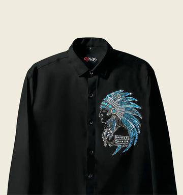 Midnight Tribal Chief Embroidered Shirt