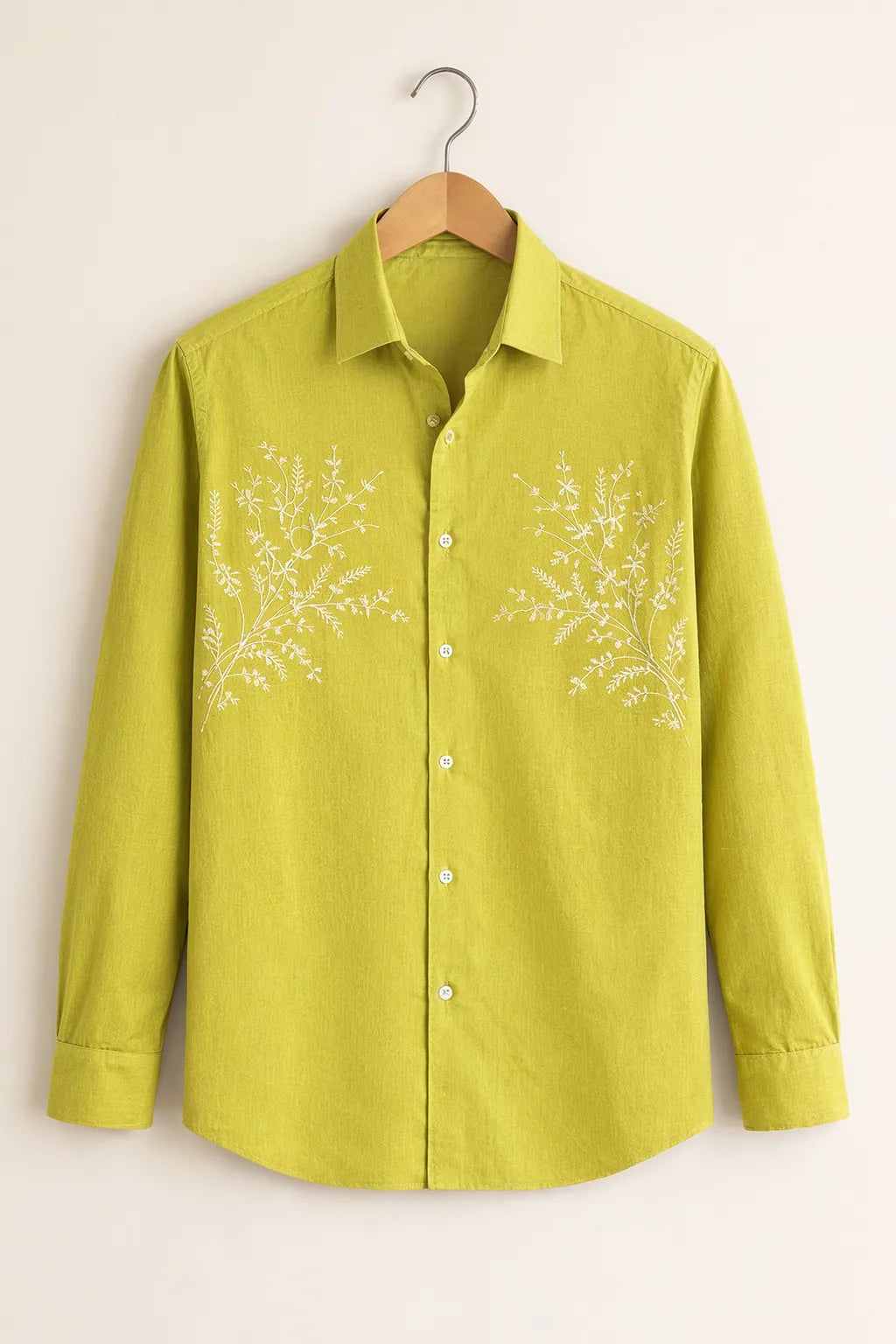 Men’s Green Embroidered Printed Cotton Shirt