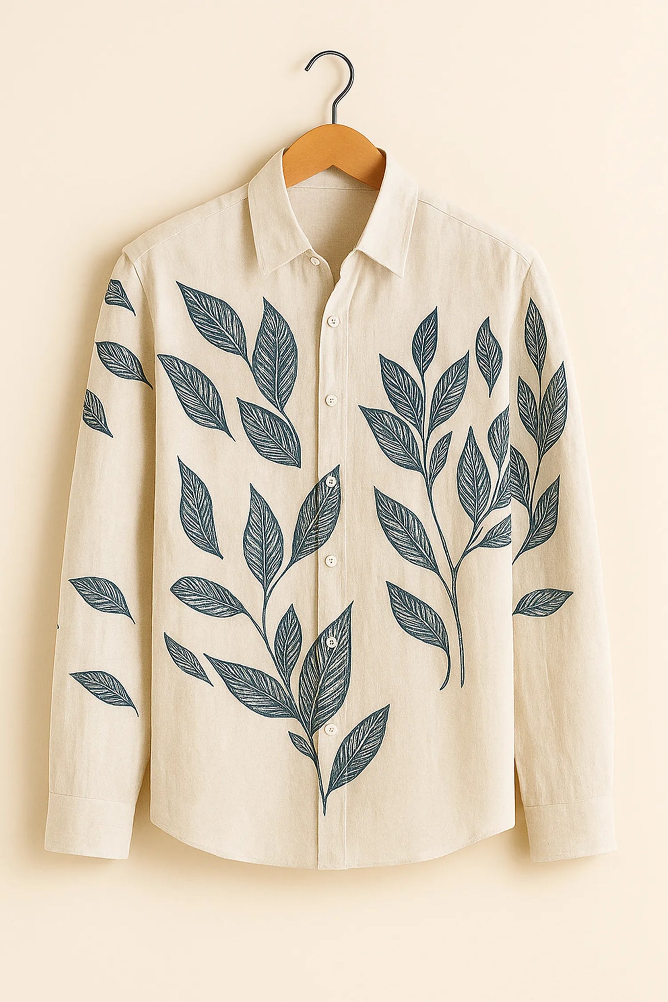 Minimal Botanical Cream Cotton Shirt