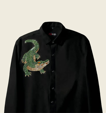 Midnight Crocodile Embroidered Shirt
