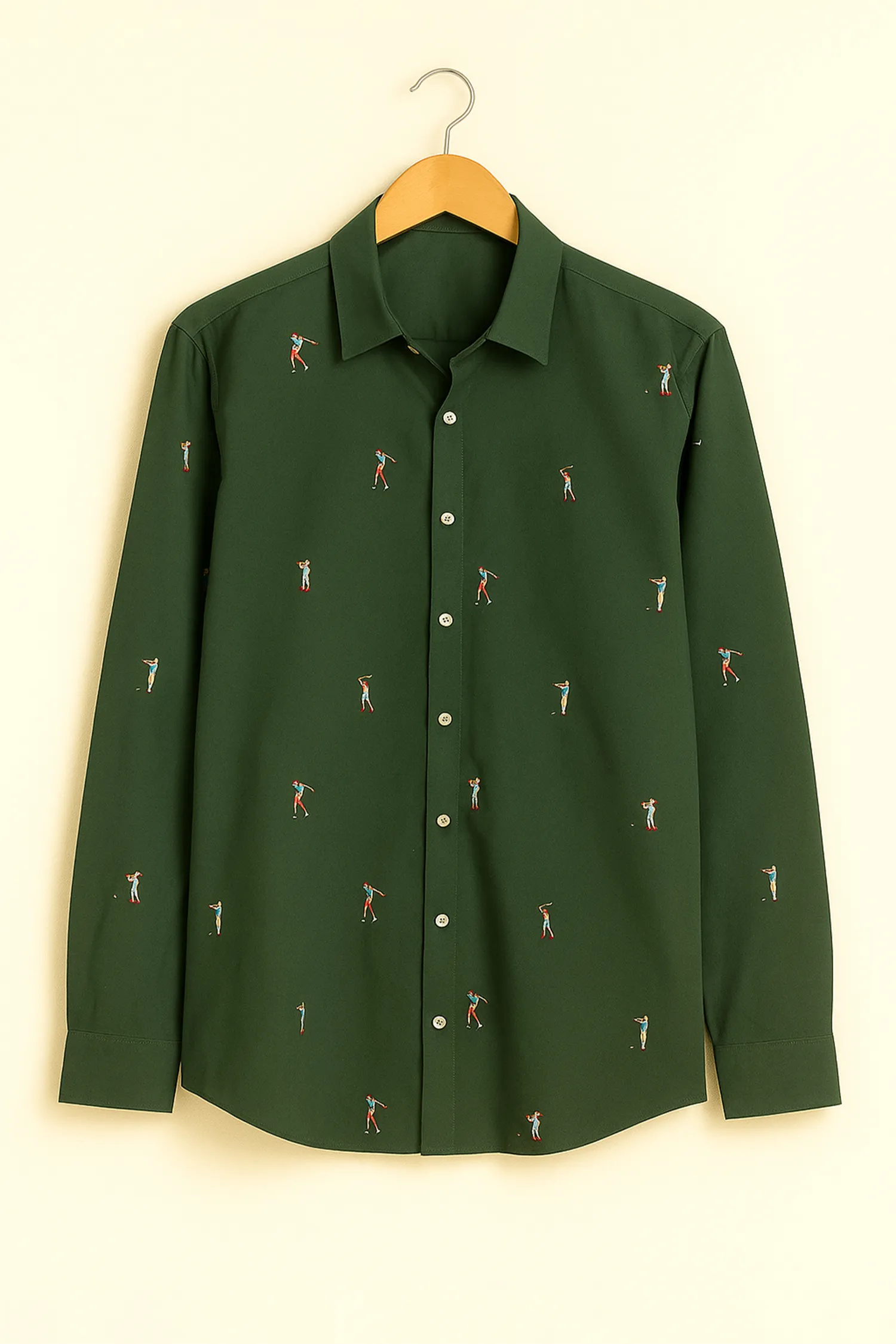 Sporty Golfer Pattern Cotton Shirt