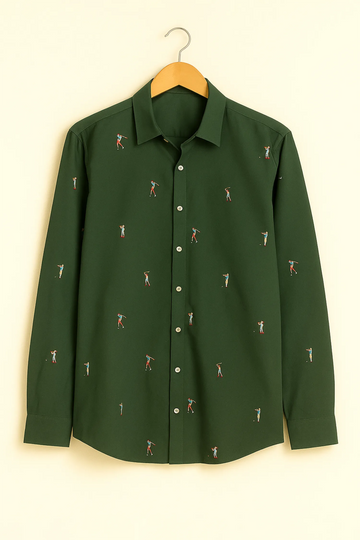 Sporty Golfer Pattern Cotton Shirt