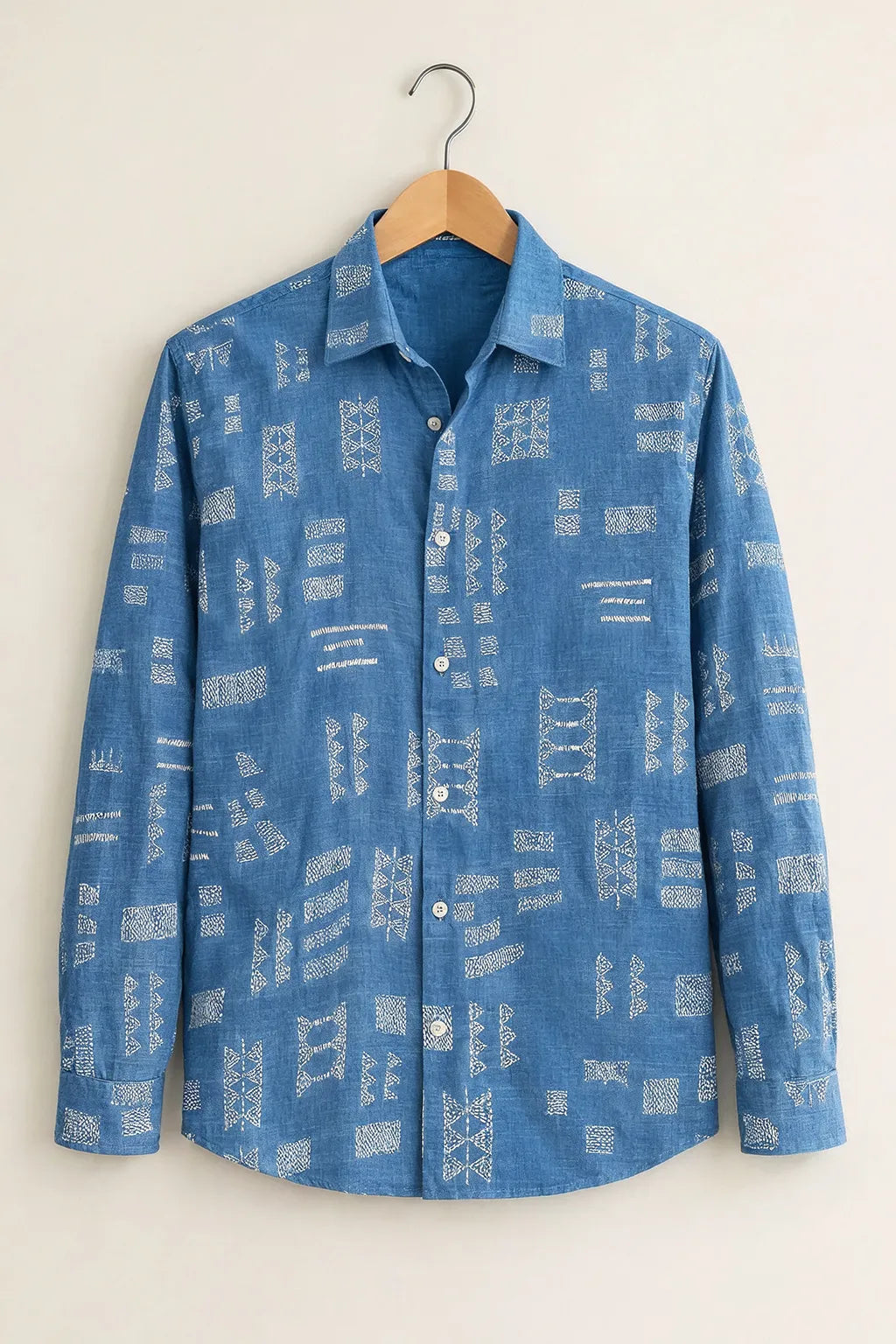 Men’s Blue Ethnic Printed Cotton Shirt