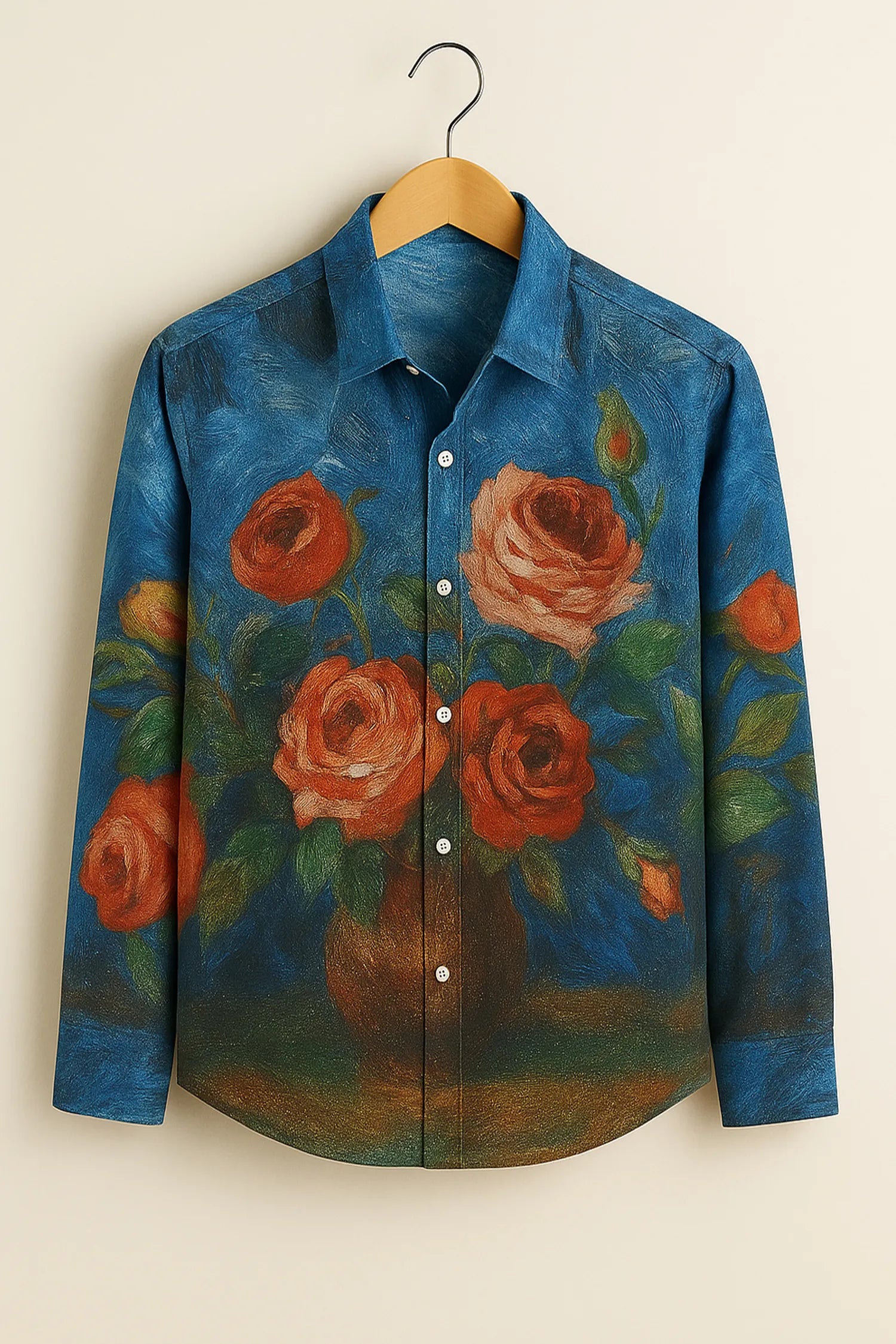 Vintage Rose Painting Cotton Shirt