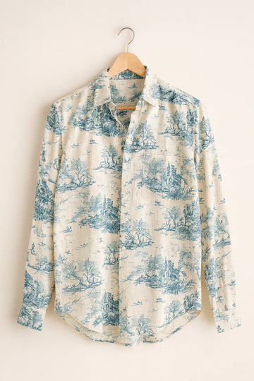 Vintage Blue Toile Cotton Shirt