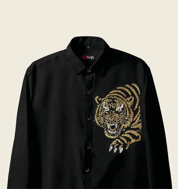 Midnight Royal Tiger Embroidered Shirt