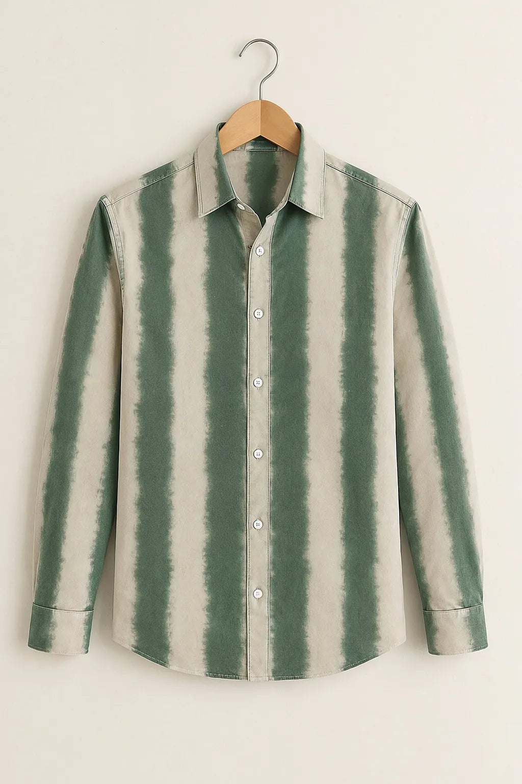 Ivory Green Striped Casual Shirt