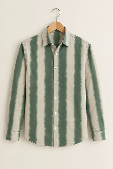 Ivory Green Striped Casual Shirt