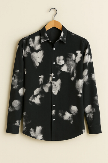 Monochrome Cloud Print Cotton Shirt
