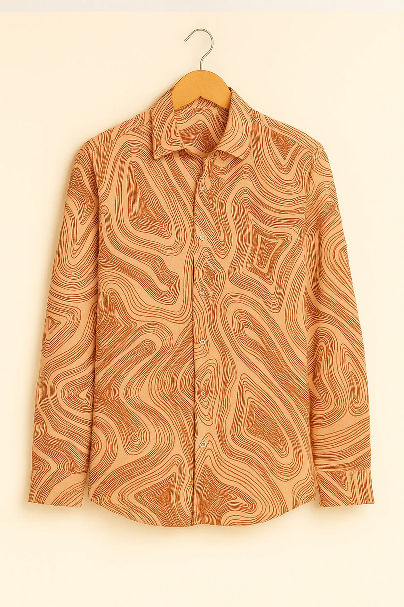 Rust Wave Print Cotton Shirt