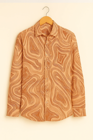 Rust Wave Print Cotton Shirt