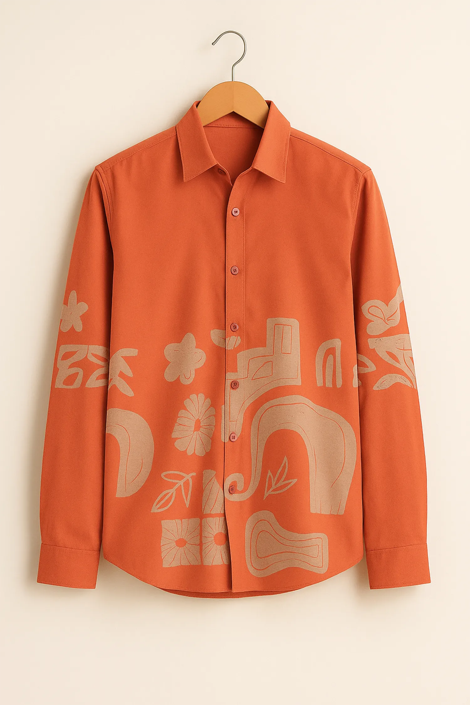 Terracotta Abstract Motif Cotton Shirt