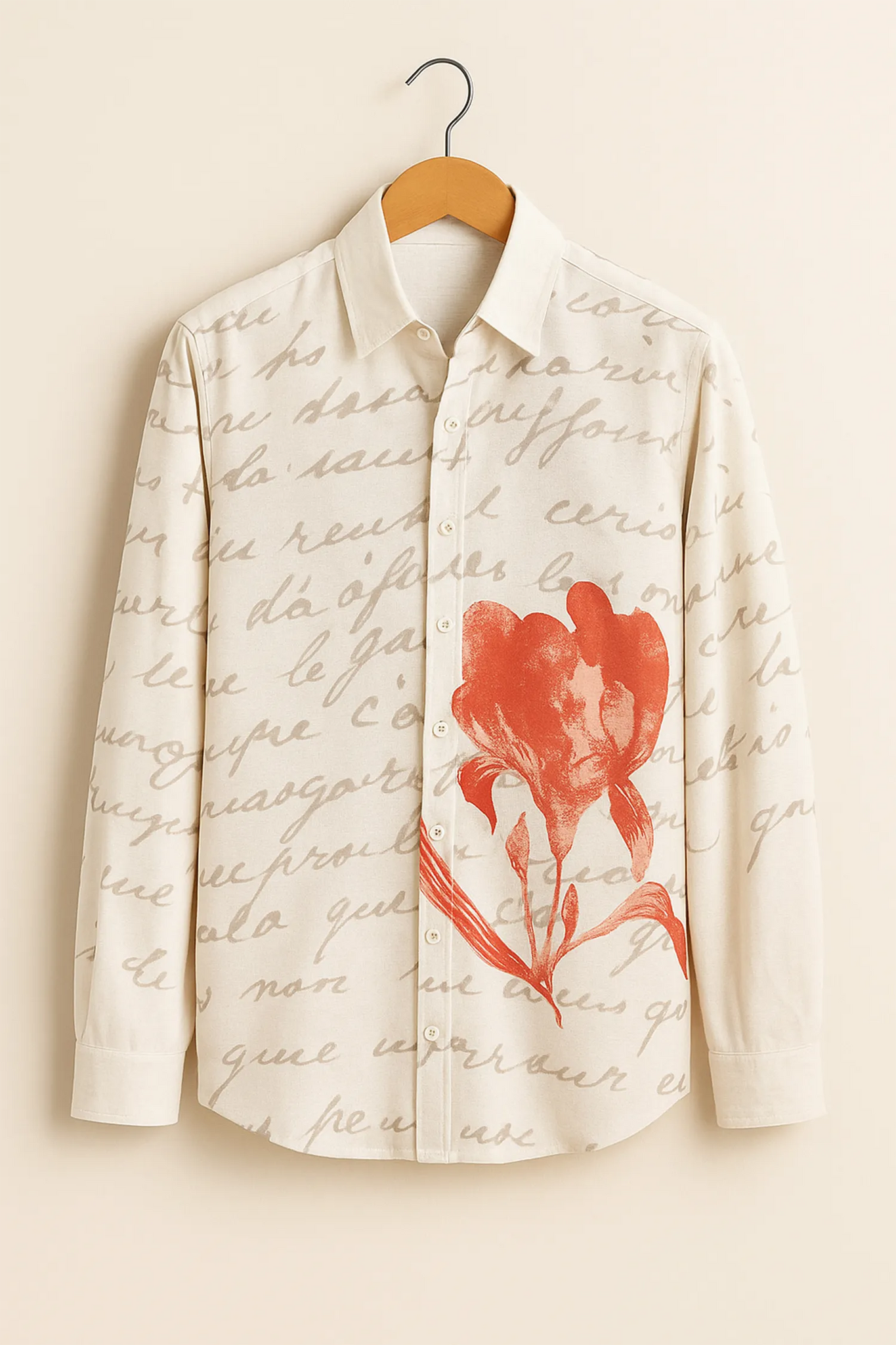 Scripted Blossom Art Cotton Shirt