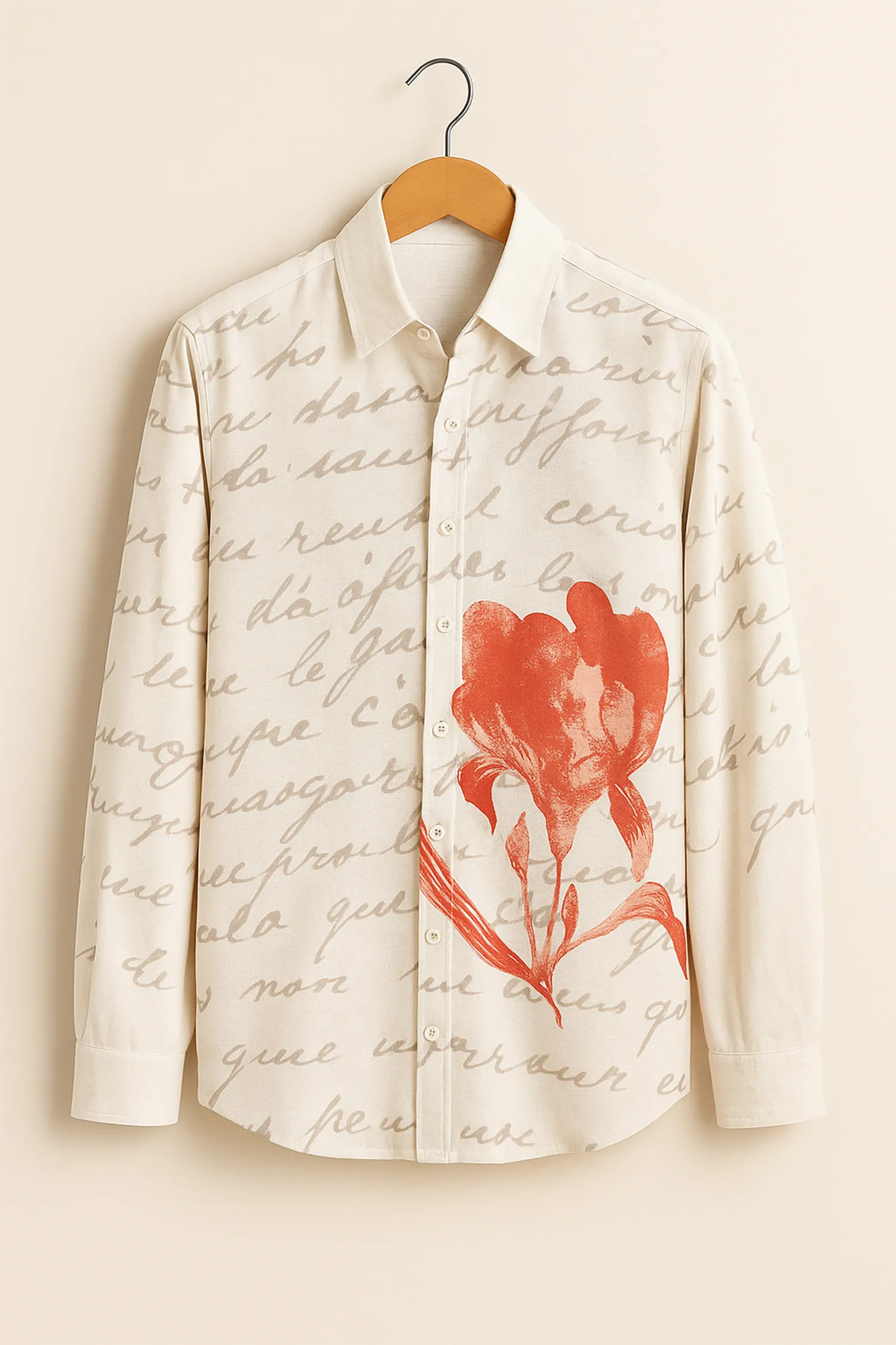 Scripted Blossom Art Cotton Shirt