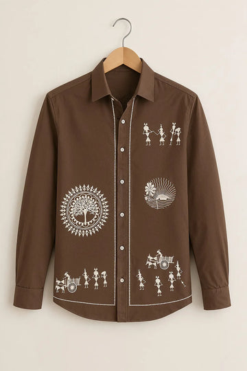 Brown Folk Culture Designer Shirt