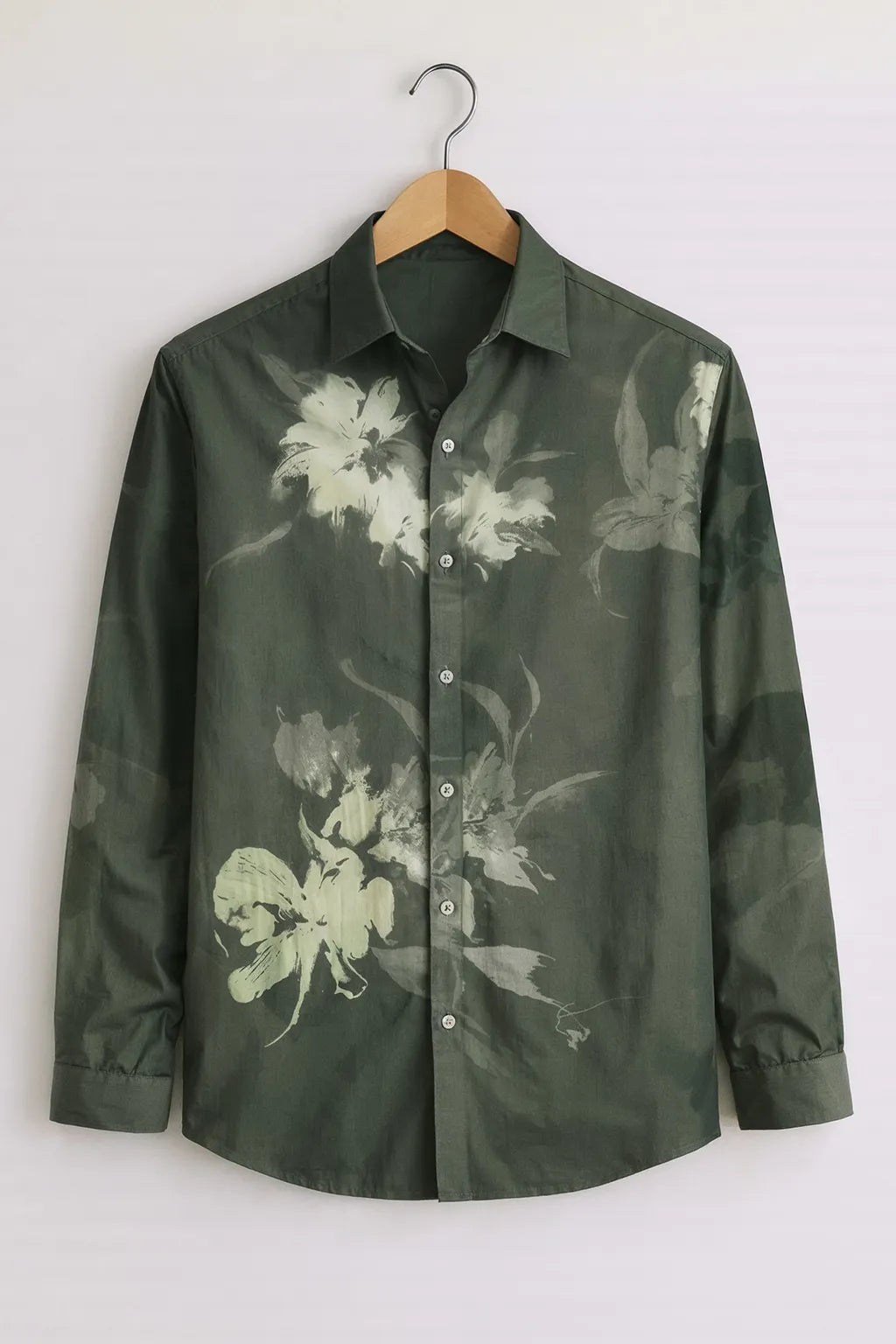 Men’s Dark Green Floral Printed Shirt