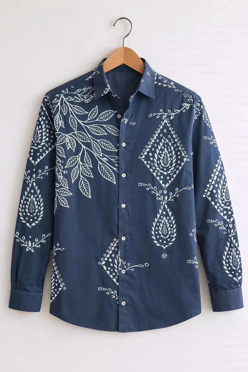 Indigo Folk Print Cotton Shirt