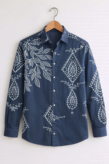 Indigo Folk Print Cotton Shirt