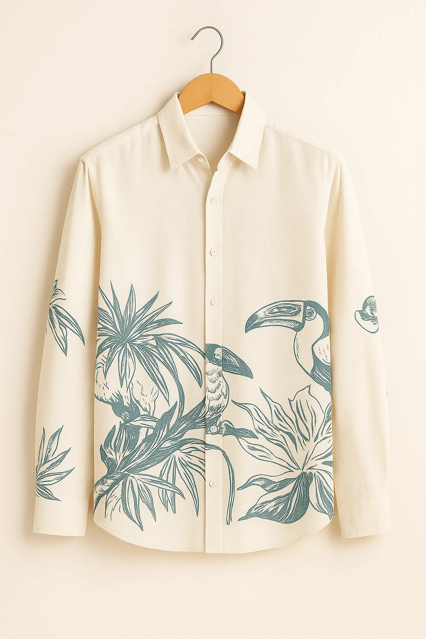 Jungle Bird Pattern Cotton Shirt