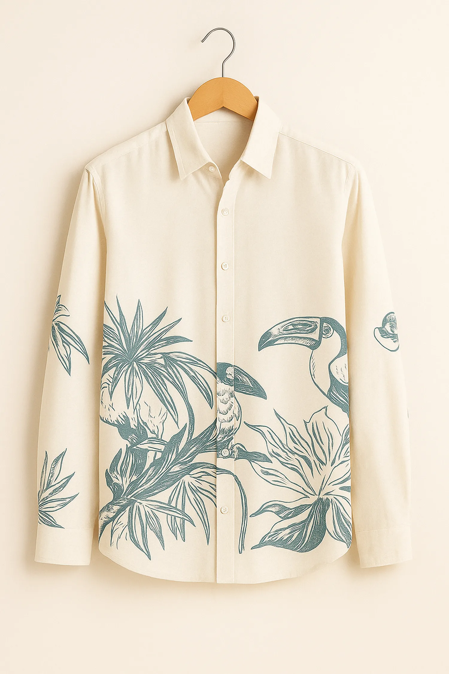 Jungle Bird Pattern Cotton Shirt