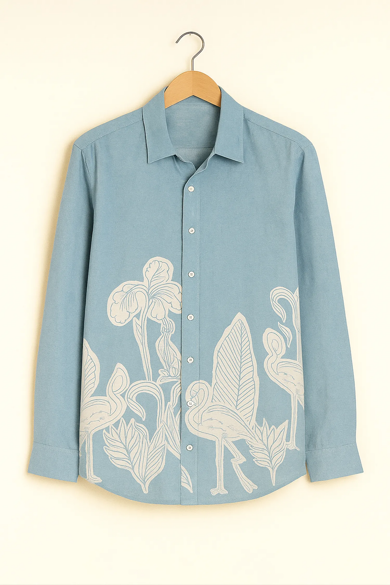 Botanical Flamingo Blue Cotton Shirt