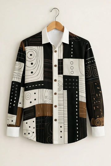Men’s Premium Black Geometric Printed Shirt