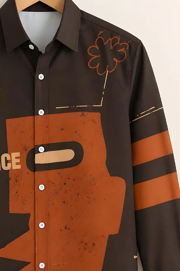 Dark Brown Street Art Printed Shirt