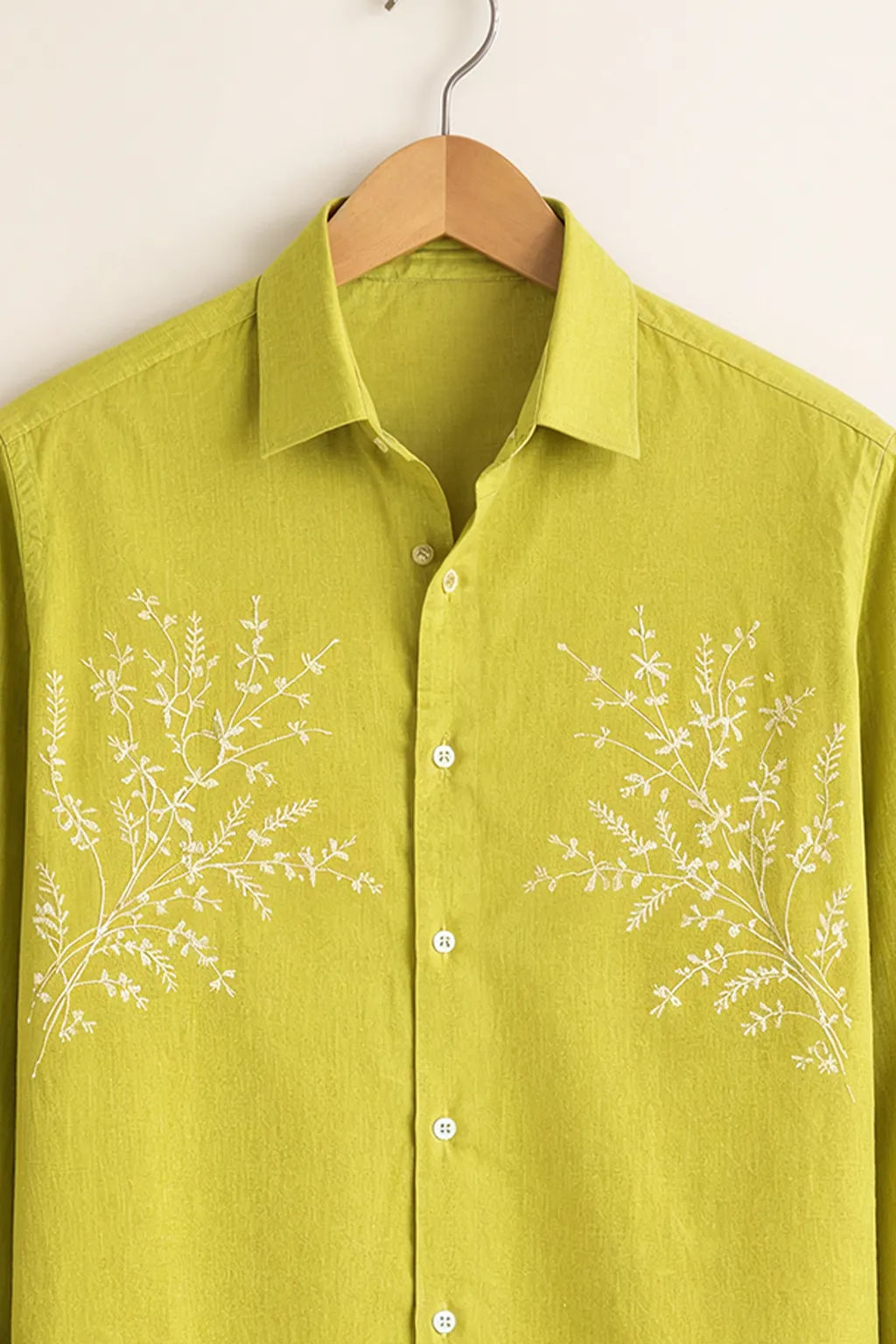 Men’s Green Embroidered Printed Cotton Shirt
