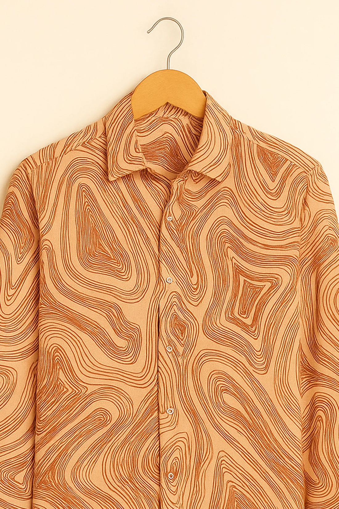 Rust Wave Print Cotton Shirt