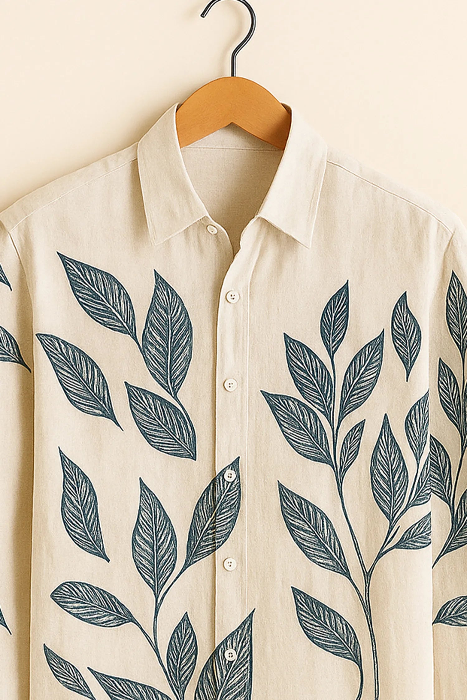 Minimal Botanical Cream Cotton Shirt