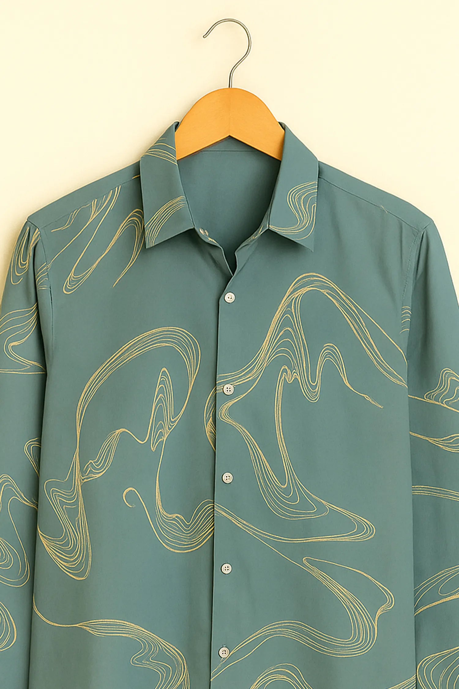 Minimal Wave Print Cotton Shirt