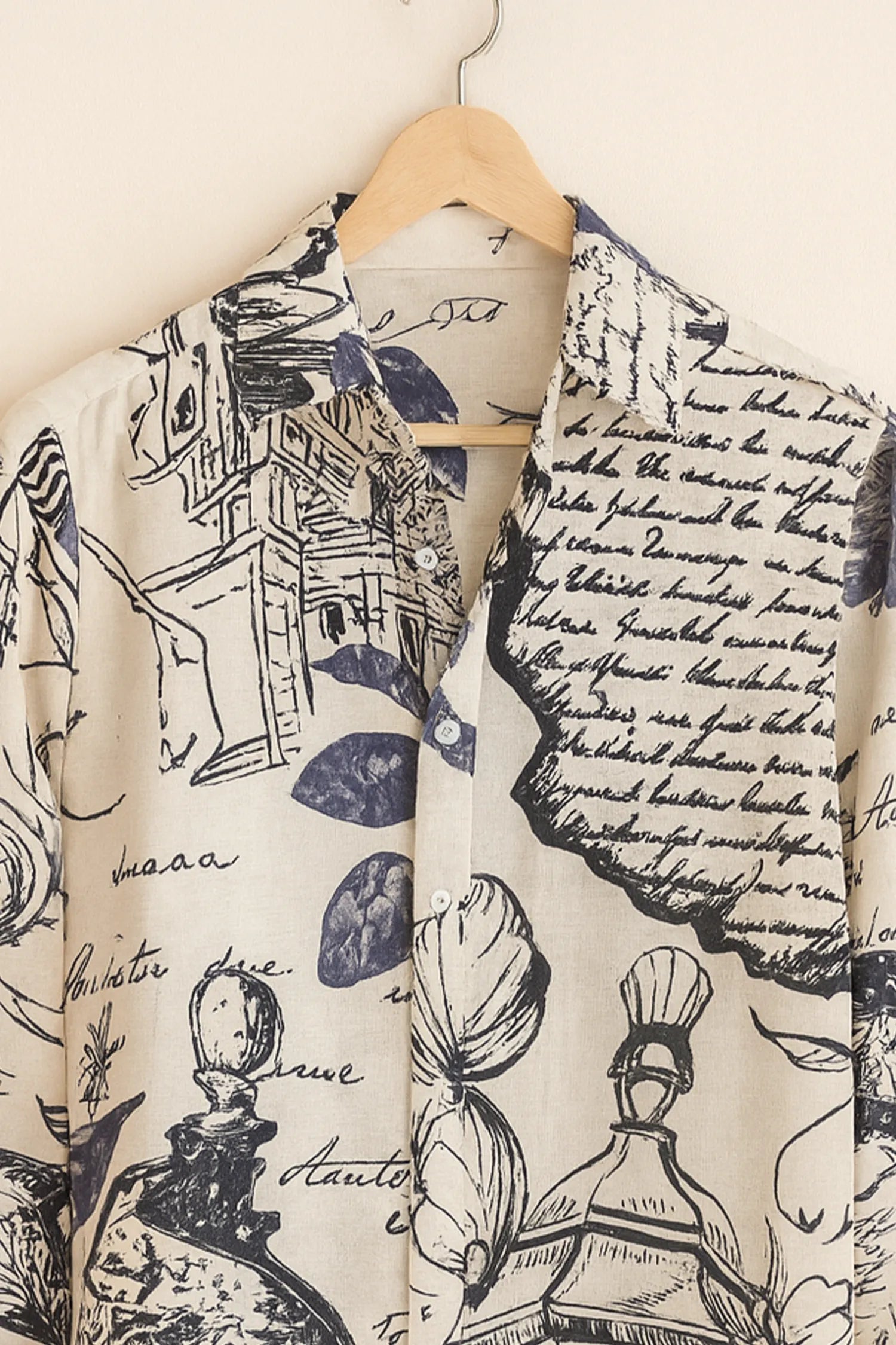 Vintage Script Sketch Cotton Shirt