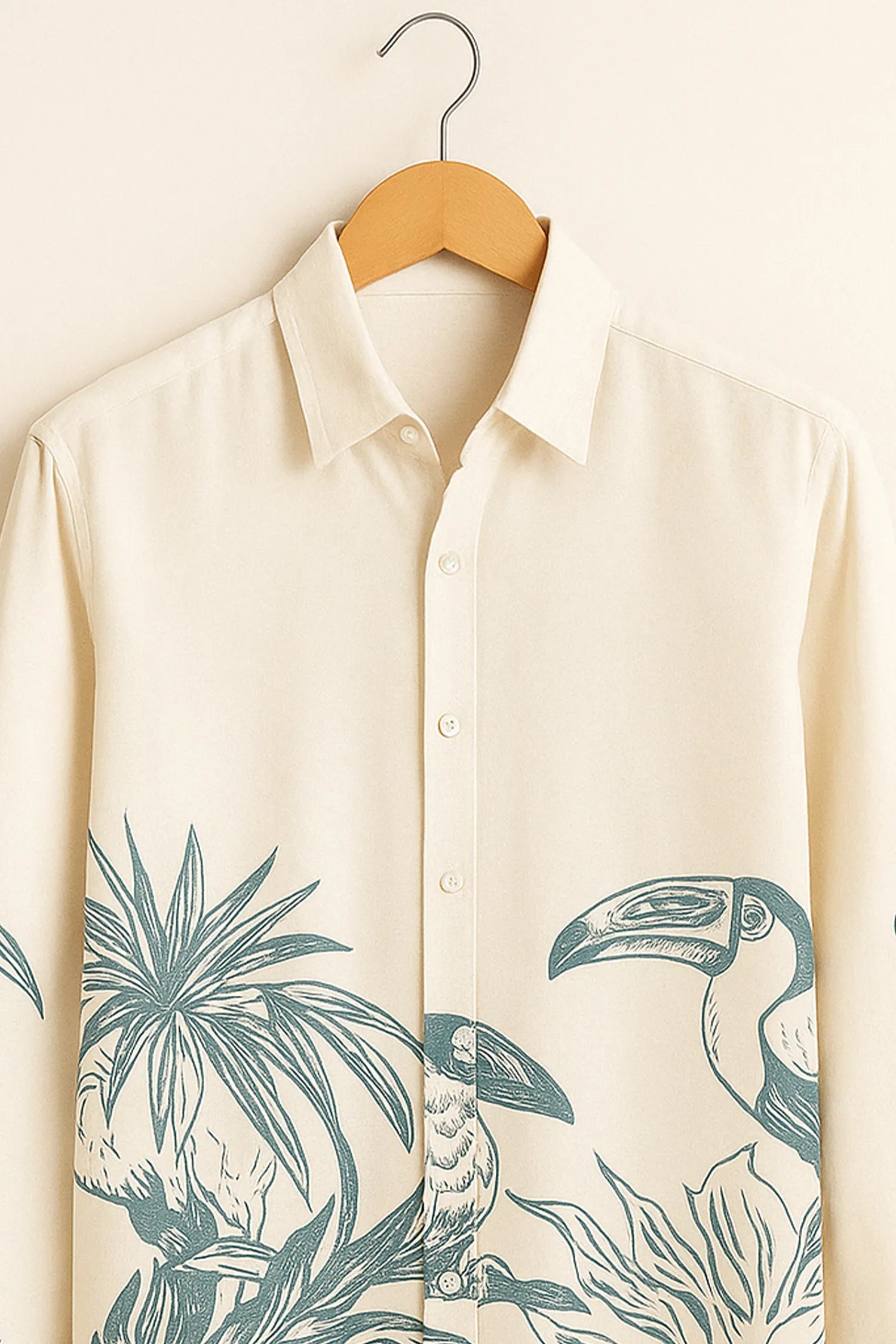 Jungle Bird Pattern Cotton Shirt
