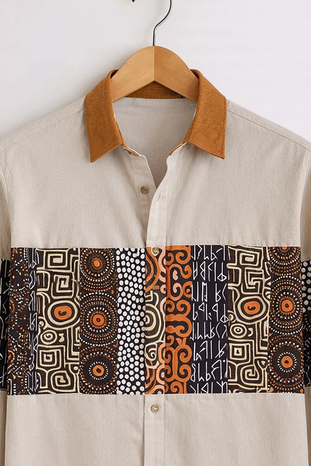 Men’s Stylish Beige Ethnic Panel Shirt