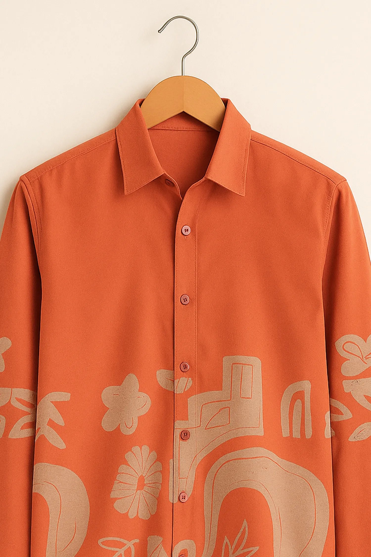 Terracotta Abstract Motif Cotton Shirt