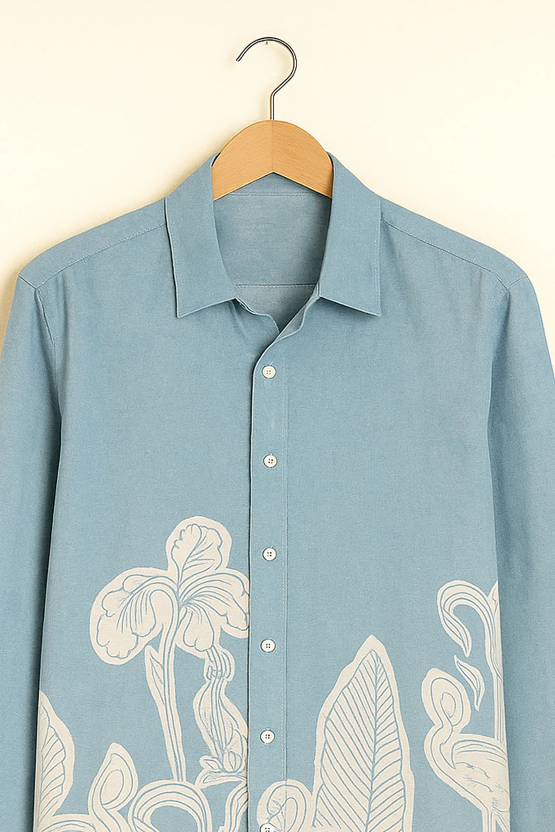 Botanical Flamingo Blue Cotton Shirt