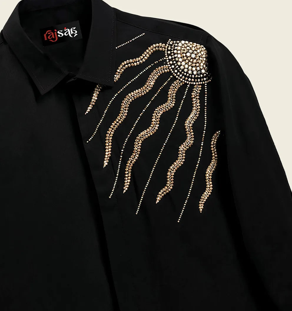 Midnight Solar Rays Embroidered Shirt