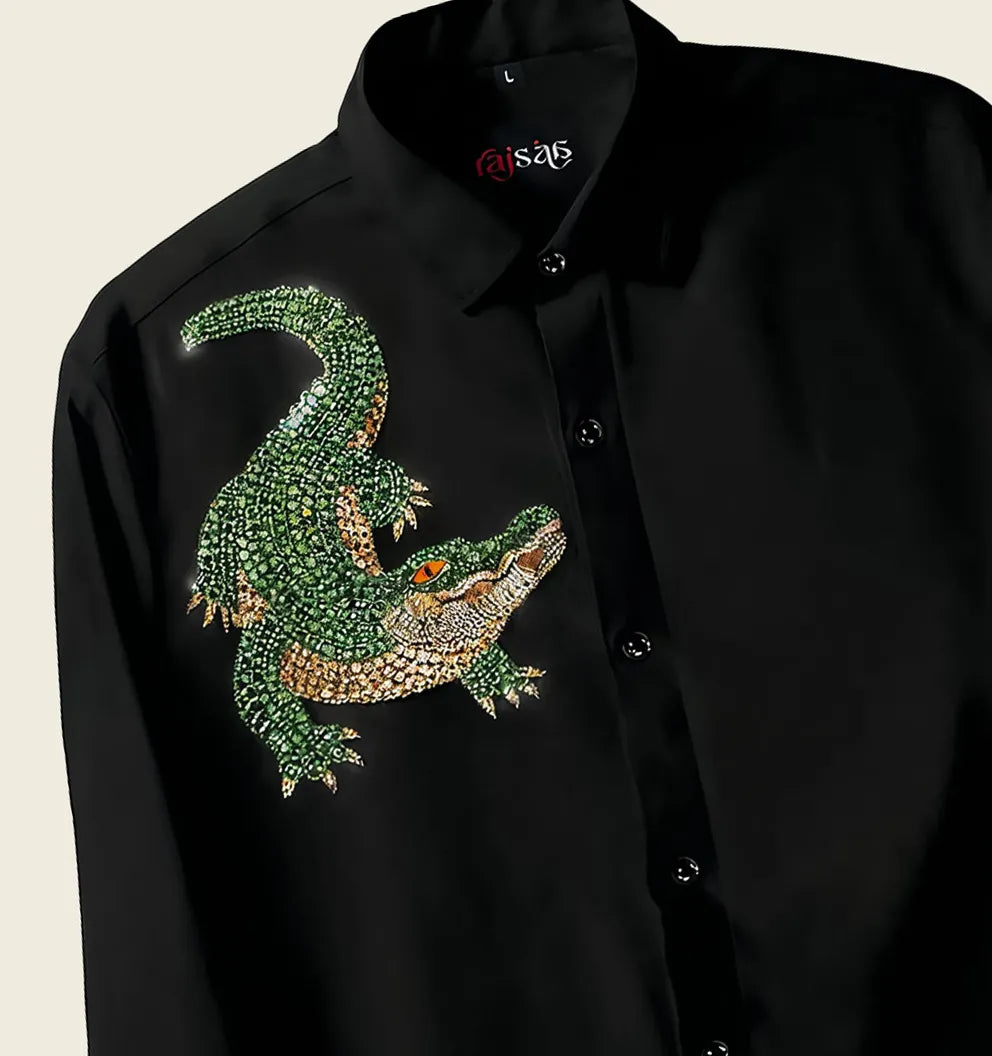 Midnight Crocodile Embroidered Shirt