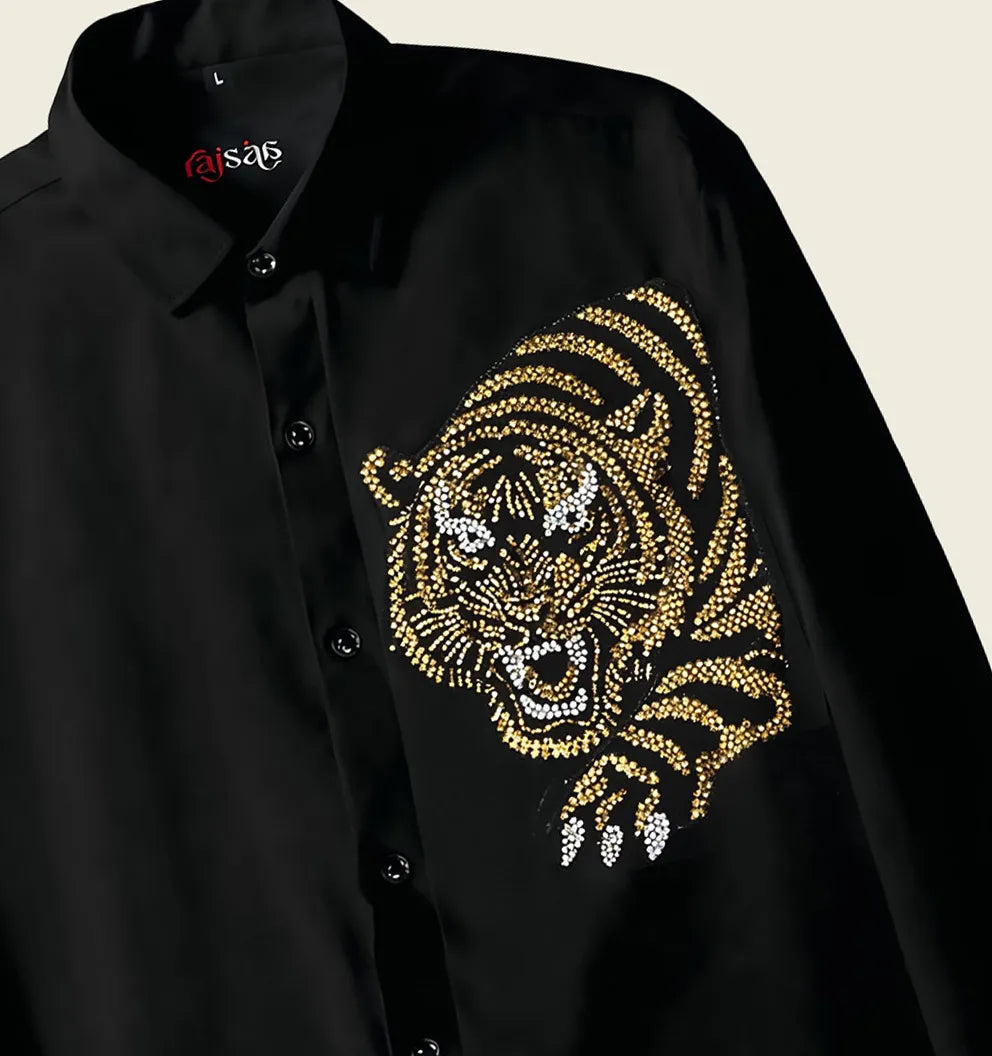 Midnight Royal Tiger Embroidered Shirt