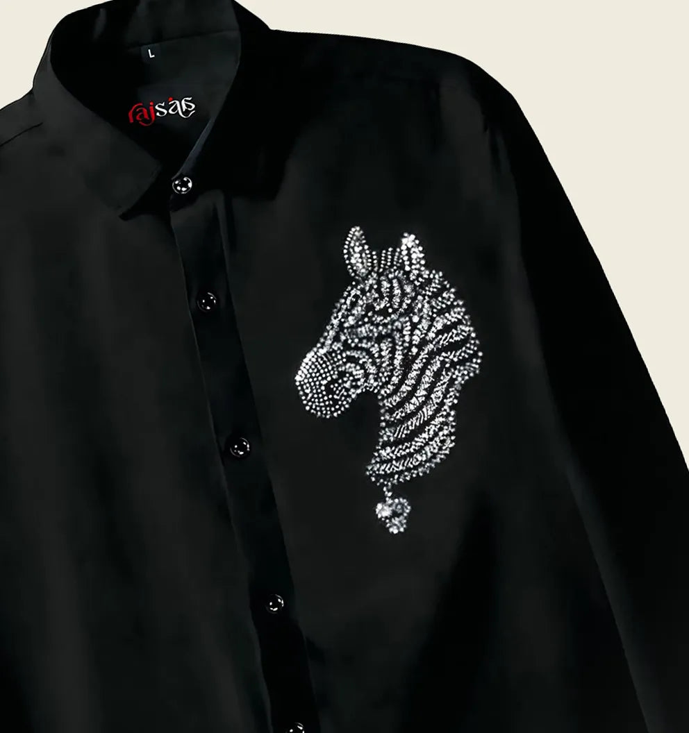 Midnight Zebra Embroidered Shirt