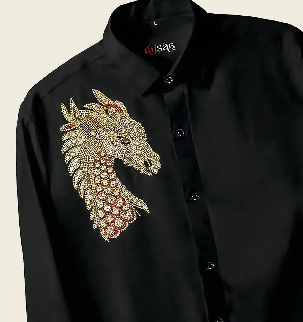 Midnight Dragon Crest Embroidered Shirt