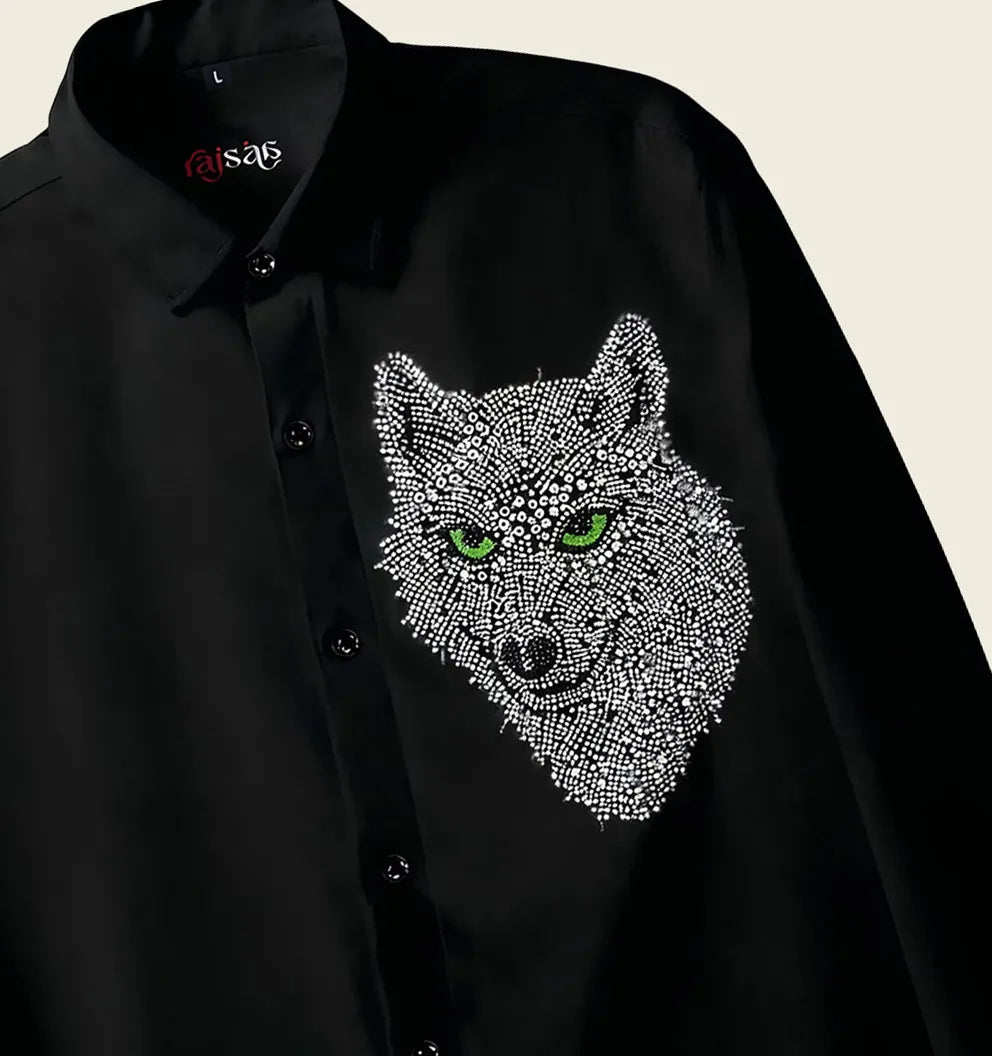 Midnight Wolf Embroidered Shirt