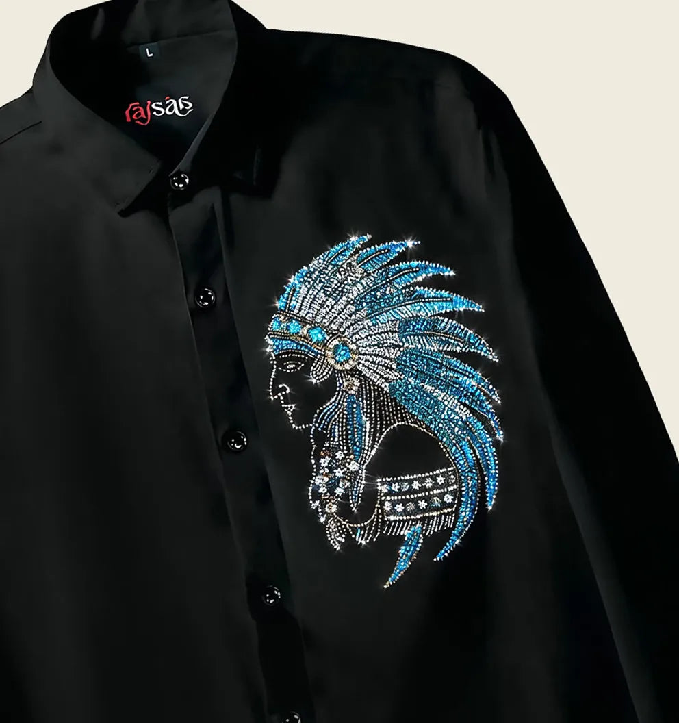 Midnight Tribal Chief Embroidered Shirt